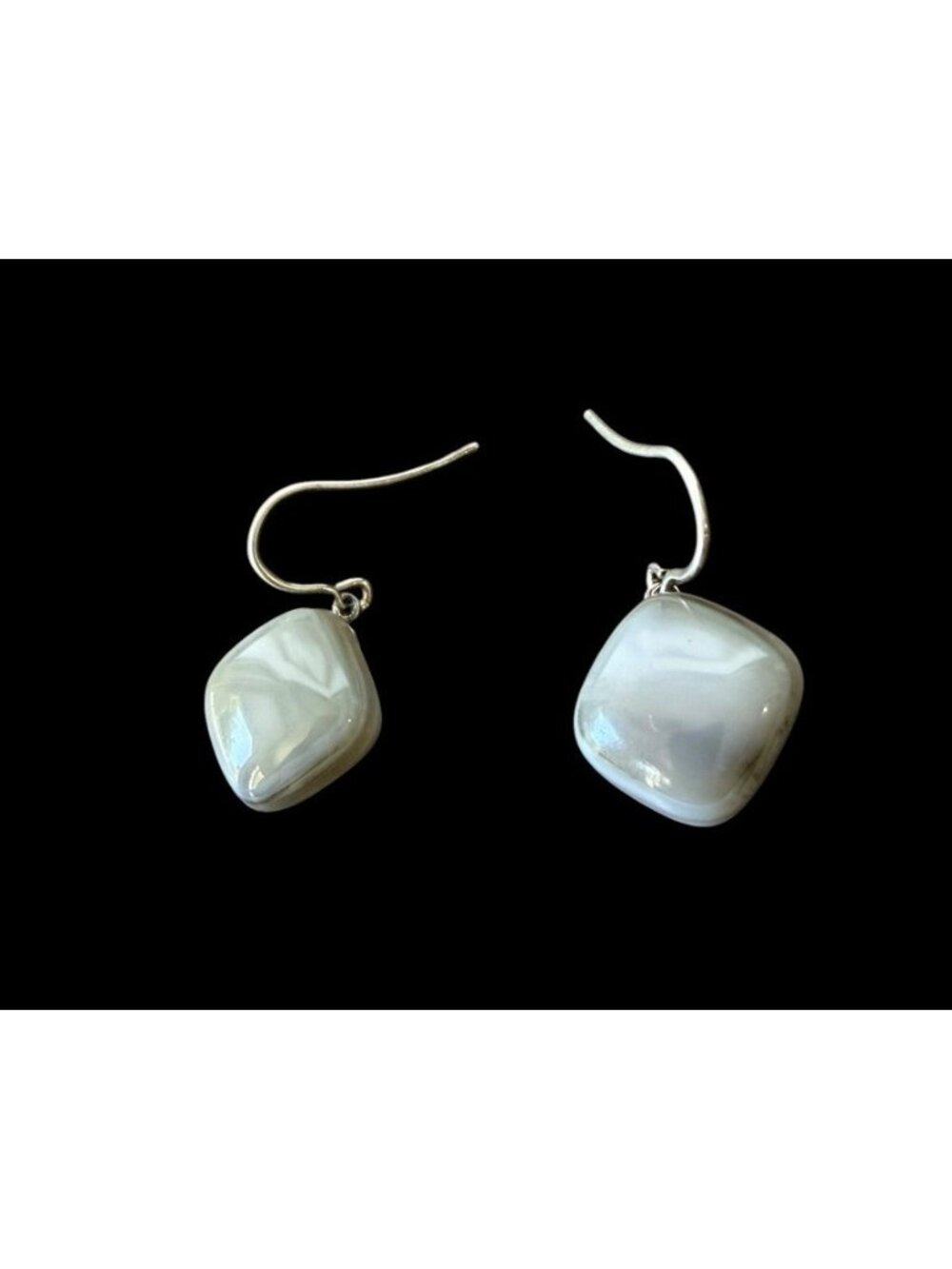 Sterling Silver Blue Lace Agate Square Dangle Earrings Geometric 1”